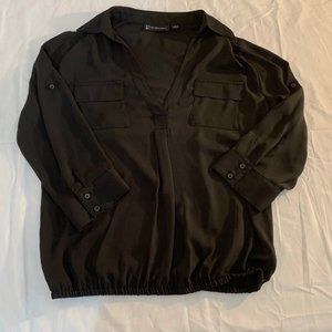 New York & Company Semi Sheer Black Blouse Size S